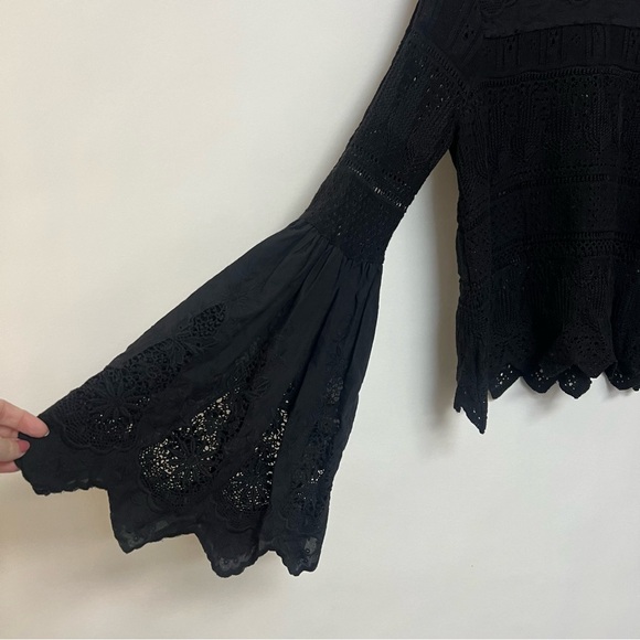 Free People Once Upon A Time Statement Top Black Lace Blouse Shirt Small $148 - Picture 6 of 12